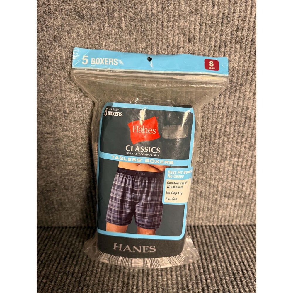 NWT Hanes Classics Men's Tagless Woven Boxers 5-Pack - Size S (28-30")
